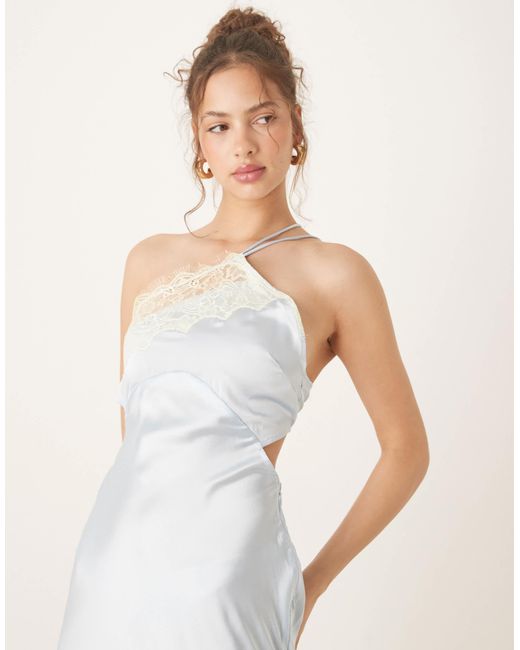 ASOS White Asymmetric Strappy Lace Slip Midi Dress