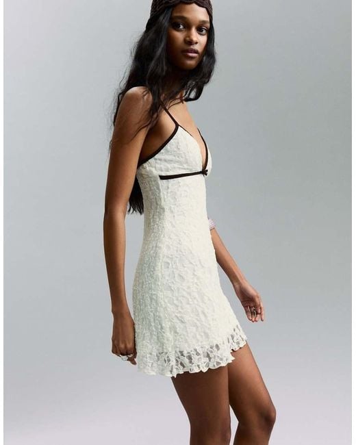 Bershka White Contrast Lace Mini Dress