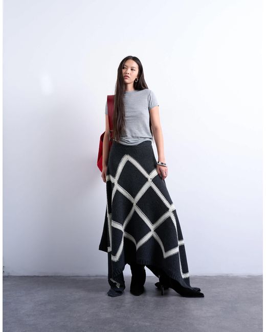 TOPSHOP White Knitted Argyle Co-ord Skirt