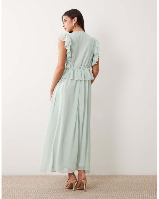 Y.A.S Blue Frill Detail Chiffon Maxi Dress