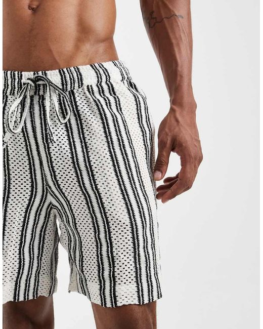 South Beach White Crochet Shorts for men