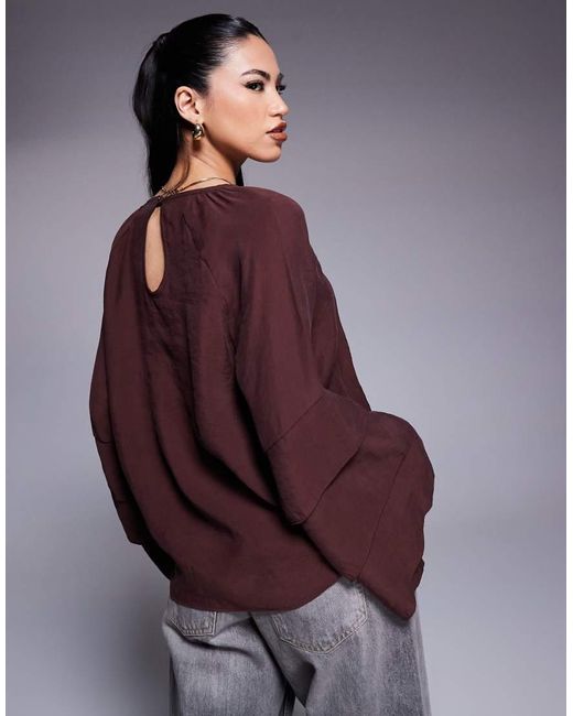ASOS Top Met Flared Mouwen Van Zachte Stof in het Purple