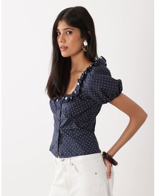 WeWoreWhat Blue Ruffle Button Up Top
