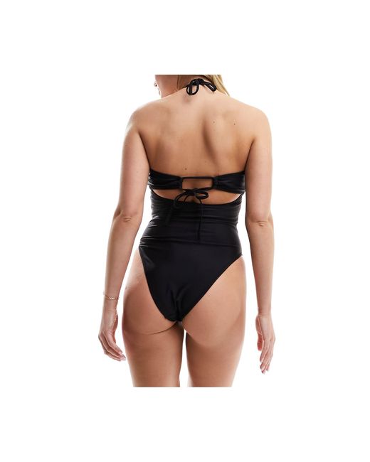 Miss Selfridge Black Corsage Detail Bandeau Swimsuit