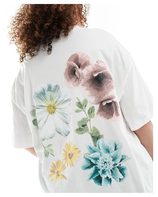 ASOS White Asos Design Curve Boyfriend Fit T-shirt With Garden Club Back Graphic