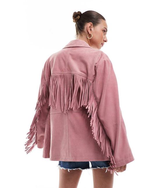 ASOS Pink Premium Suede Tassel Jacket