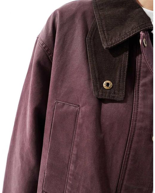 ASOS Purple Waxed Cinched Waist Jacket With Contrast Collar