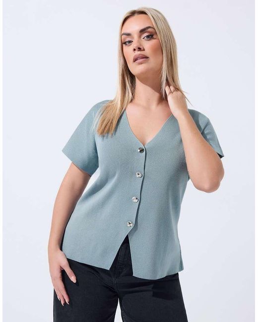 Yours Clothing Blue Short Sleeve Knitted Top