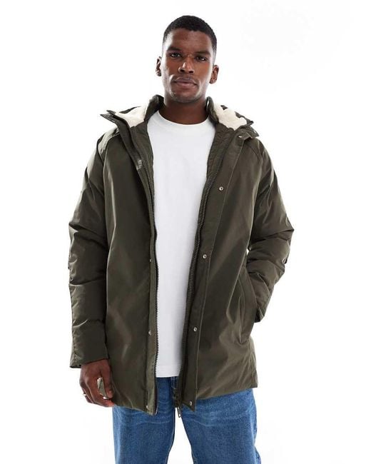 Jack & Jones Green Parka With Fleece Hood for men