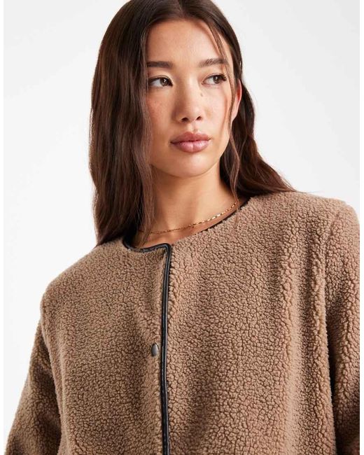 Vero Moda Brown Lightweight Contrast Teddy Jacket
