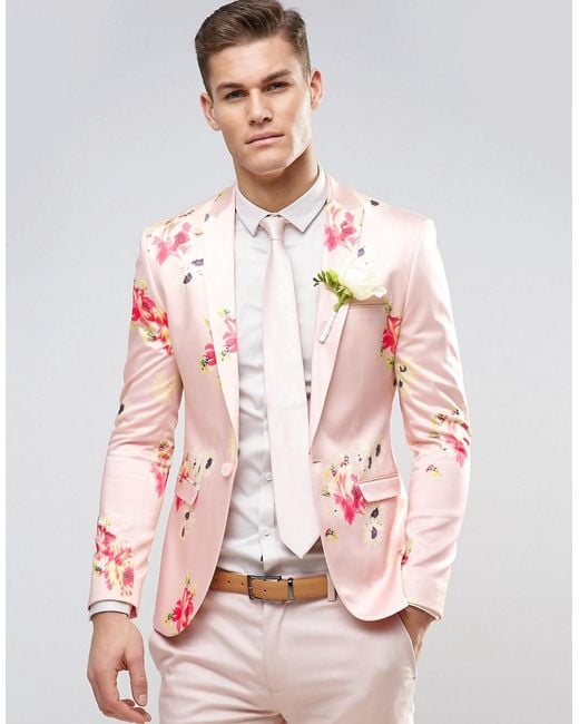 ASOS Wedding Super Skinny Blazer With Pink Floral Print for men