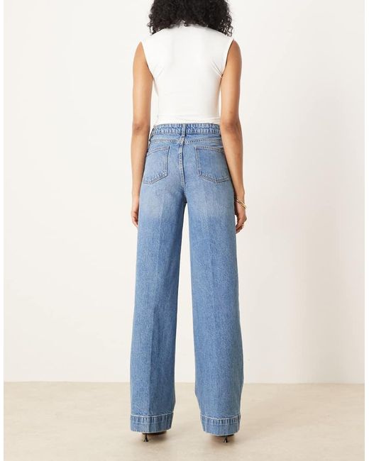 ASOS Asos Design Tall High Waist Wide Leg Jeans With Front Pockets In Mid Blue