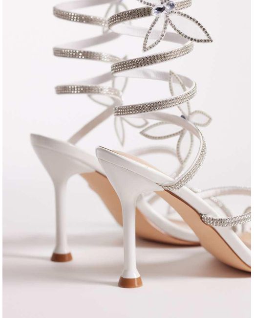 SEQWL White Liquorice Embelished Wrap Around Heeled Sandal