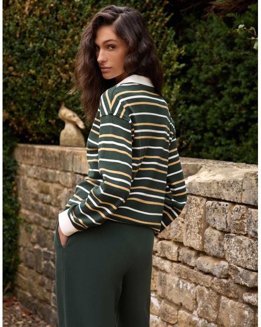 Top côtelé style rugby à rayures avec manches ballon et col - forêt 4th & Reckless en coloris Green