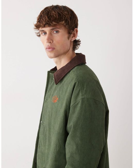Prohibited Green Button Through Workwear Jacket for men