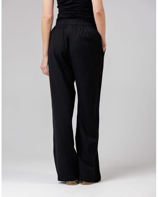 French Connection Black Cotton Linen Blend Elasticated Self-Tie Straight Leg Trousers