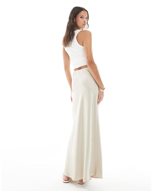 Vero Moda White Satin Bias Midi Skirt