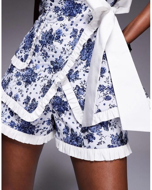 ASOS Blue Co-ord Jacquard Short With Poplin Contrast