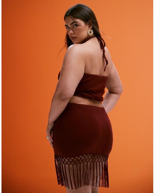 ASOS Orange Asos Design Curve Co-ord Fringed Halter Neck Top