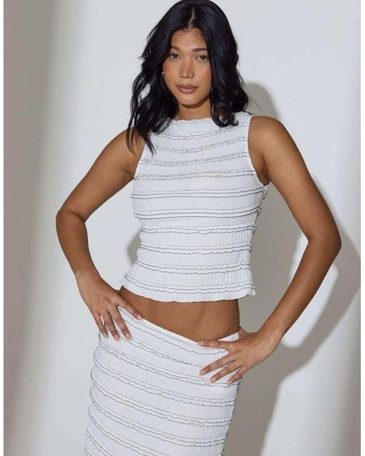 South Beach White Textured Frill Sleeveless Top