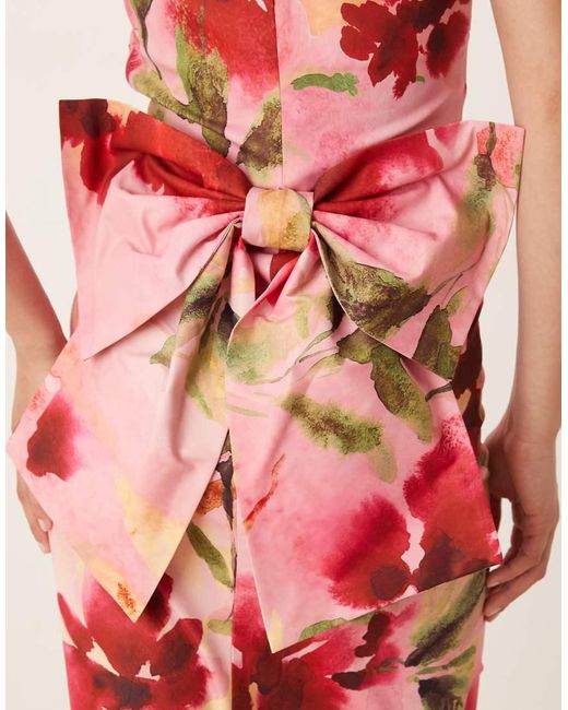 Hope & Ivy Pink Bandeau Pencil Midi Dress With Bow Back