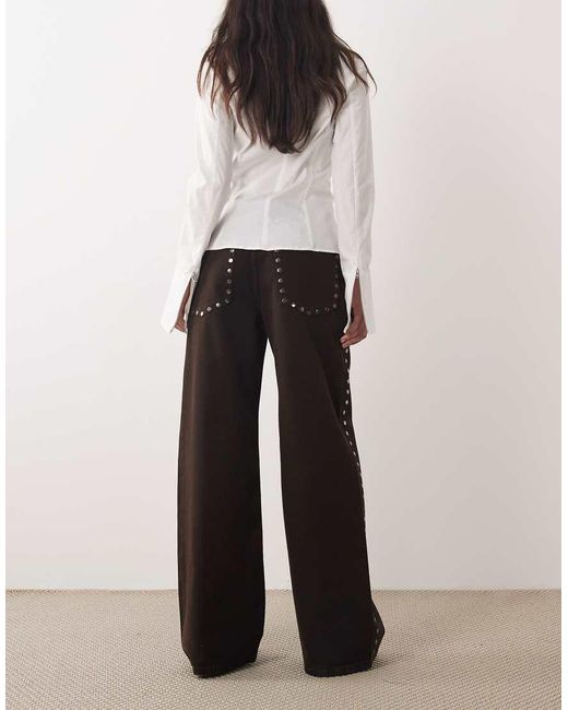 Mango White Studs 100% Cotton Wide Leg Jean With Studs