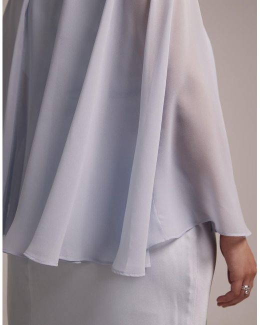 ASOS Gray Asos Design Curve Bridesmaids Sheer Chiffon Cape Overlay Satin Dress With Bias Cut