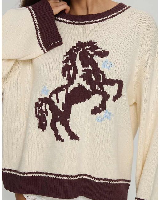 Princess Polly Black Contrast Trim Horse Graphic Sweater