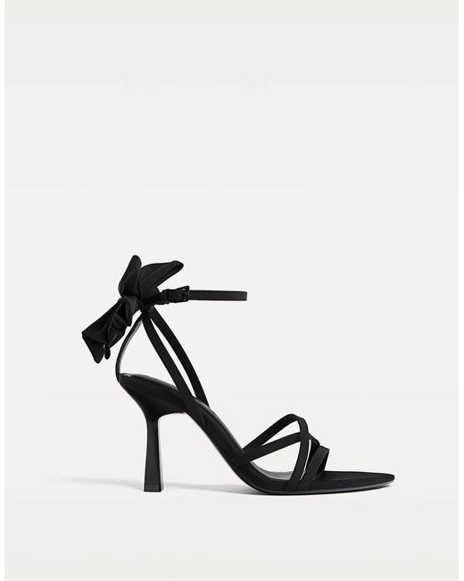 Stradivarius Black Heeled Sandals With Bow