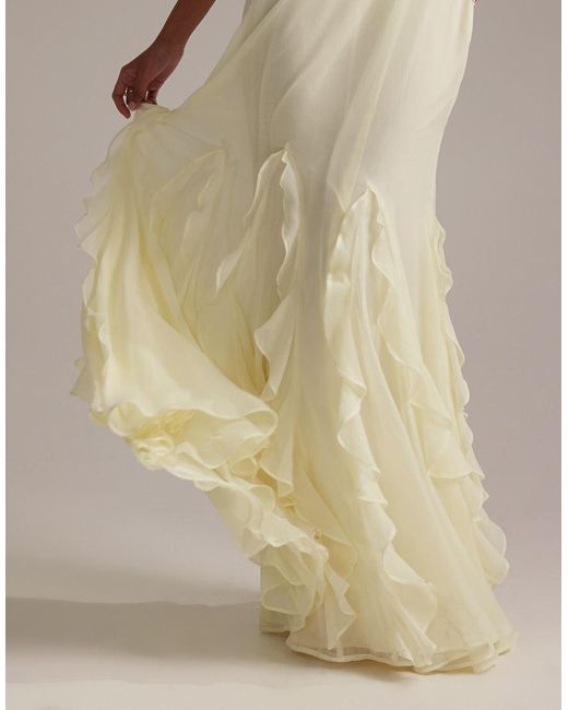 ASOS Natural Bridesmaids Flutter Sleeve Bias Maxi Dress With Godet Frill Hem