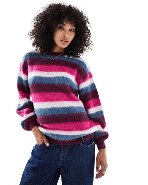 Santa Cruz Red Loose Fit Fluffy Knit Striped Jumper