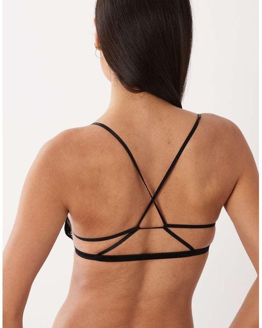 ASOS Black Ruby Lace Triangle Bra With Front Closure And Cross Back Detailing