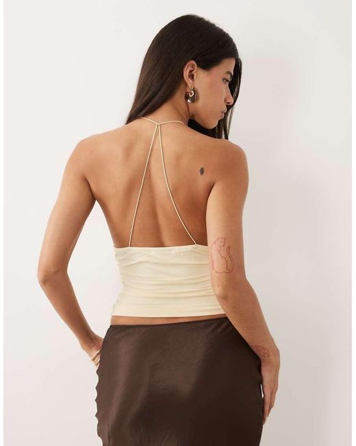 ASOS Natural Polyamide High Neck Cinched Waist Halter Top