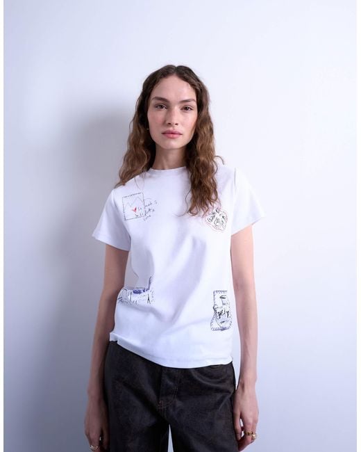 TOPSHOP White Graphic Doodle Print Everyday Tee