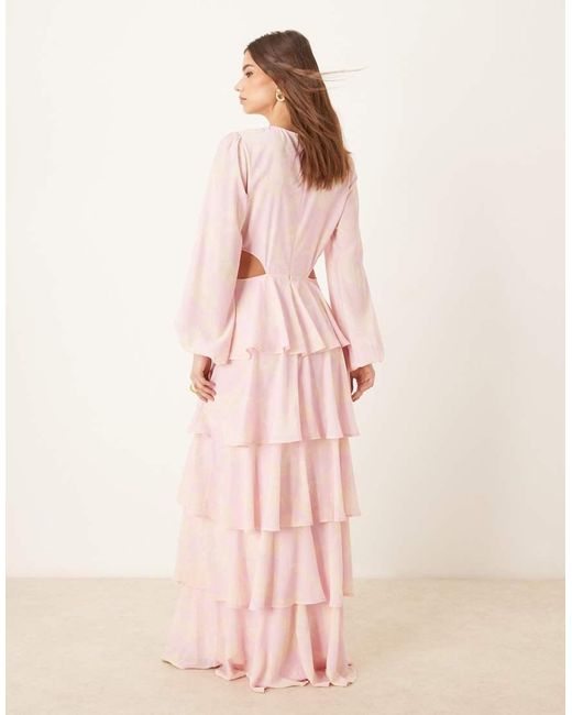 Pretty Lavish Pink Cut-out Ruffle Maxi Dress