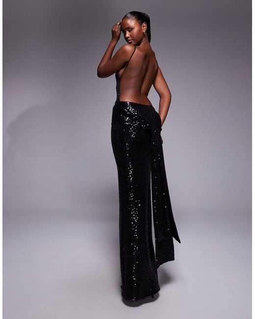 ASOS Blue Sequin Sleeveless With Open Back With Sash Detail Maxi Dress