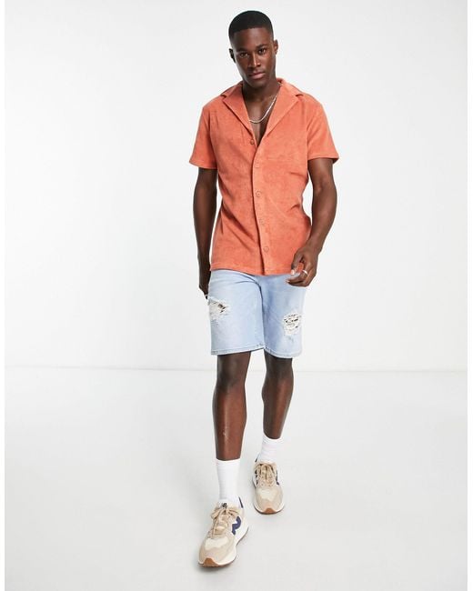 New Look – kurzärmliges frottee-hemd in Orange für Herren