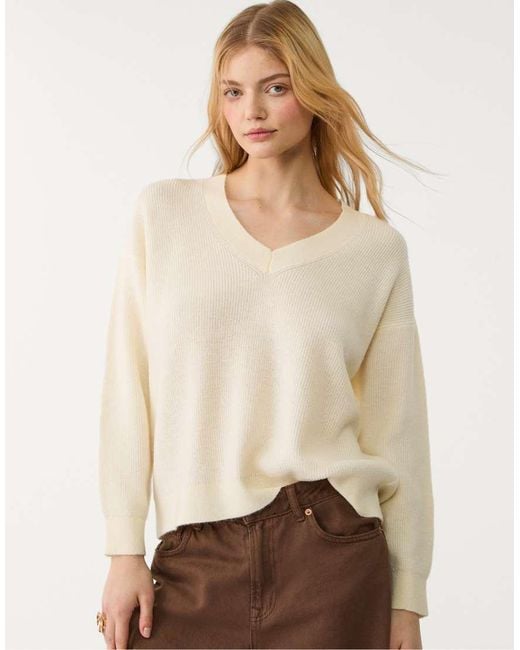 Stradivarius Sweater Met Vilt En V-Hals in het Natural