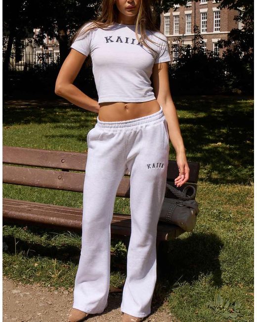 Kaiia Blue Cotton Blend Embroidered Logo Wide Leg Trackies