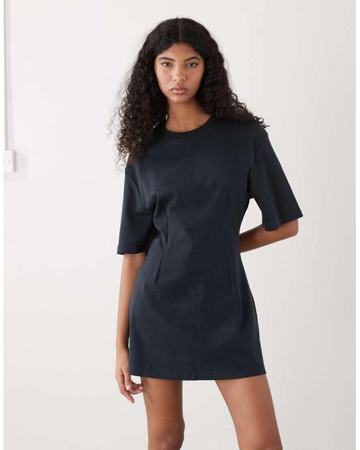 Monki Black Structured Cinched Waist T-shirt Mini Dress