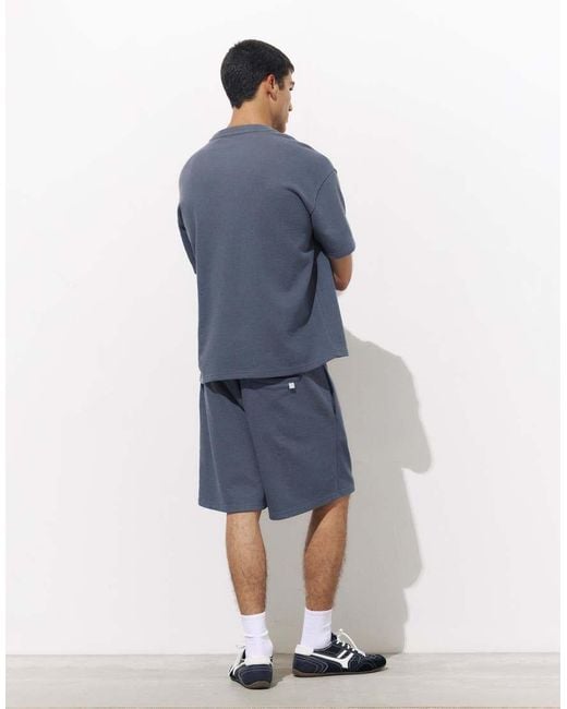 Pull&Bear Blue Textured Bermuda Sweatpants for men