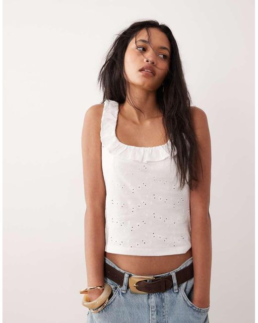 ASOS White Frill Detail Scoop Neck Broderie Vest