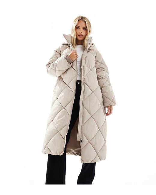 Miss Selfridge Natural Quilted Hooded Maxi Puffer Coat
