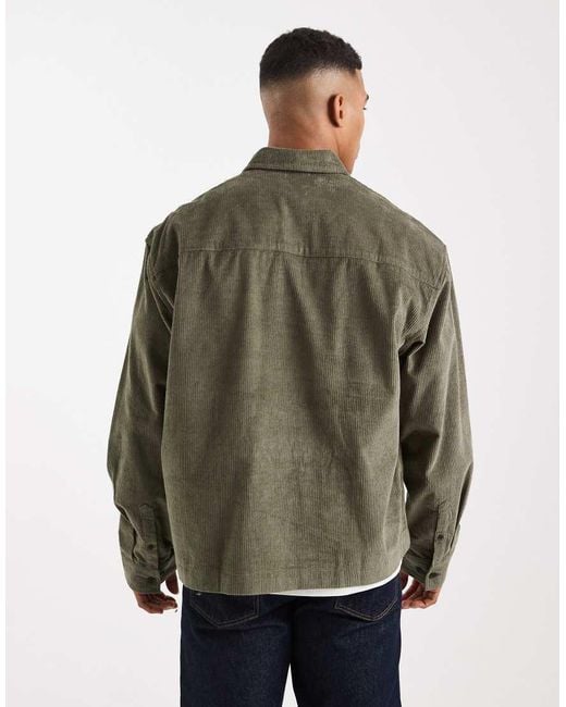 ASOS Green Boxy Oversized Cord Rugby Shirt for men