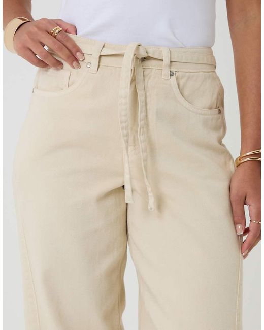 Threadbare Natural Petite Belted Barrel Leg Jeans