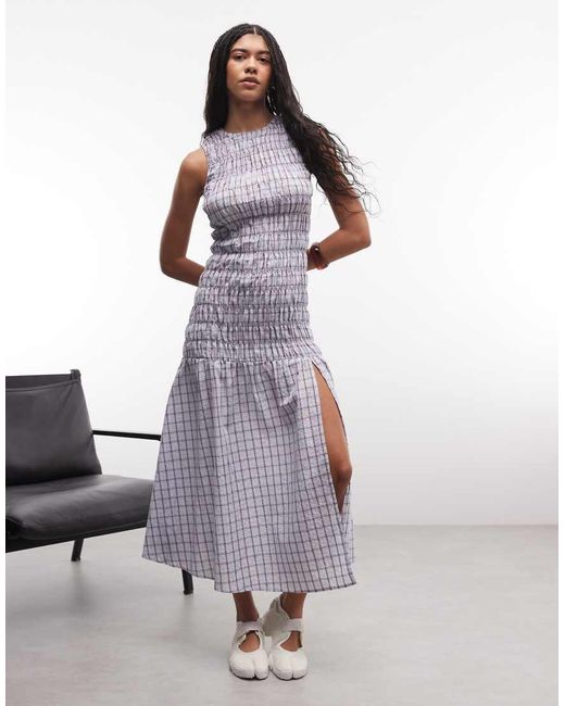Daisy Street Blue Drop Waist Shirred Maxi Dress