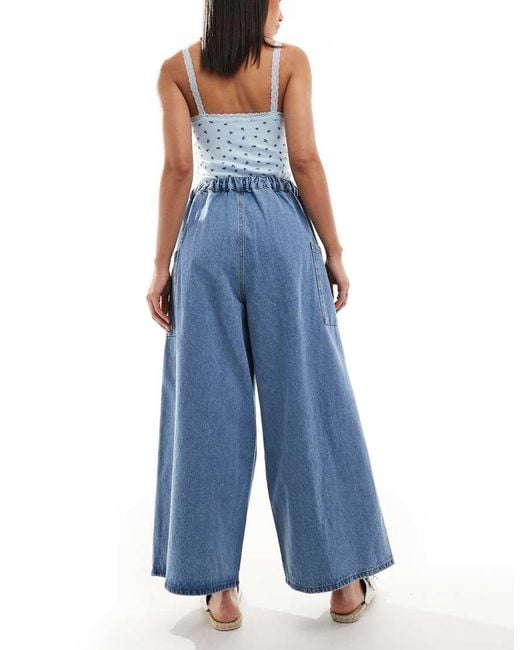 ASOS Wijde Cropped Jeans Met Zakken in het Blue