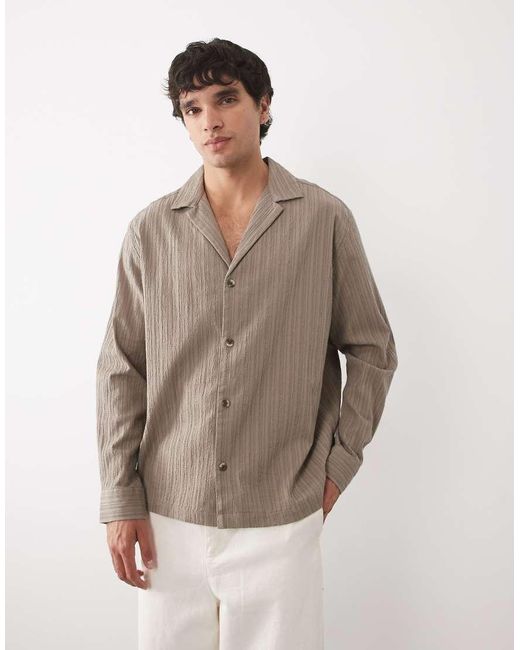 ASOS Natural Relaxed Deep Revere Textured Shirt for men