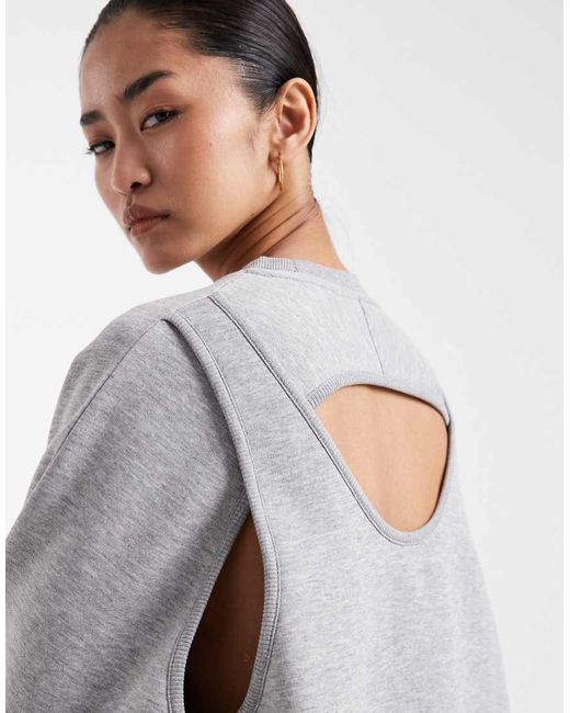 ASOS Gray Long Sleeve With Keyhole Mini Sweat Dress