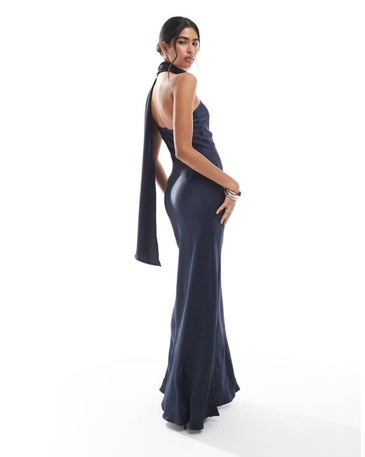 Maids To Measure Blue Bridesmaid One Shoulder Scarf Maxi Dress